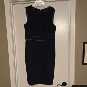 Ann Taylor Navy Midi Dress with White Stitching